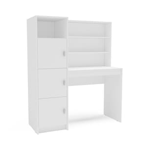 Escrivaninha com Estante Politorno Teresina 1 Porta 6 Prateleiras MDP Pintura UV Porta-CPU - BRANCO - 3