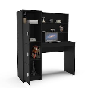 Escrivaninha com Estante Politorno Teresina 1 Porta 6 Prateleiras MDP Pintura UV Porta-CPU - PRETO - 1