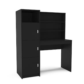 Escrivaninha com Estante Politorno Teresina 1 Porta 6 Prateleiras MDP Pintura UV Porta-CPU - PRETO - 2