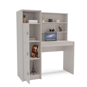 Escrivaninha com Estante Politorno Teresina 1 Porta 6 Prateleiras MDP Pintura UV Porta-CPU - OFF WHITE - 1