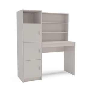 Escrivaninha com Estante Politorno Teresina 1 Porta 6 Prateleiras MDP Pintura UV Porta-CPU - OFF WHITE - 2