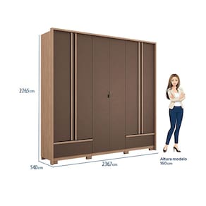 Guarda-roupa Santos Andirá Chicago 6 Portas, 5 Gavetas, 5 Prateleiras com Cabideiro e Maleiro Casal – Wood/Terracota