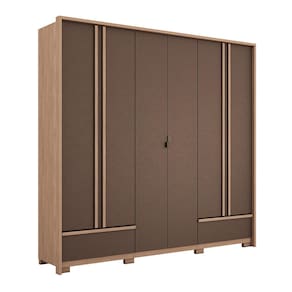 Guarda-roupa Santos Andirá Chicago 6 Portas, 5 Gavetas, 5 Prateleiras com Cabideiro e Maleiro Casal – Wood/Terracota