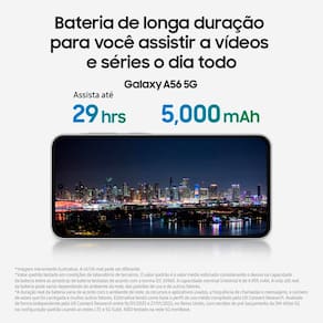 Smartphone Samsung Galaxy A56 5G Cinza 256GB 8GB RAM, Câmera Tripla até 50MP, Tela Super AMOLED 6.7", IP67, NFC, Vídeo HDR e Recursos AI