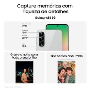 Smartphone Samsung Galaxy A56 5G Preto 128GB, 8GB RAM, Câmera Tripla até 50MP, Tela Super AMOLED 6.7", IP67, NFC, Vídeo HDR e Recursos AI