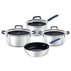 Jogo de Panelas Tramontina Romagna em Aço Inox com Revestimento Antiaderente Cerâmico Preto/Azul – 4 Peças