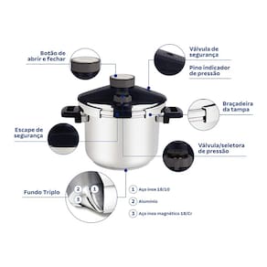 Panela de Pressão Tramontina Presto em Aço Inox – 6 litros