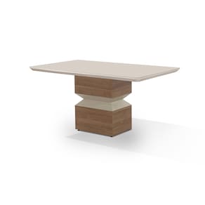 Mesa de Jantar Retangular Aço Nobre Aurora com 6 Cadeiras Estofadas – Champagne/Areia