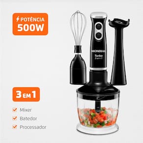 Mixer Mondial MKNE M-14 3 em 1 Preto 500W 2 Velocidades Copo 600ml Lâmina Inox - 220V - 1