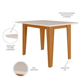 Mesa de Jantar Retangular Poliman Belle com 4 Cadeiras Estofadas e Revestidas em Suede – Freijó/Off White