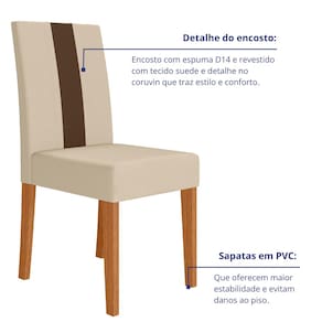 Mesa de Jantar Retangular Poliman Belle com 4 Cadeiras Estofadas e Revestidas em Suede – Freijó/Off White
