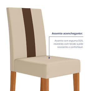 Mesa de Jantar Retangular Poliman Belle com 4 Cadeiras Estofadas e Revestidas em Suede – Freijó/Off White