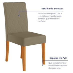 Mesa de Jantar Retangular Poliman Helo com 6 Cadeiras Estofadas e Revestidas em Suede - Freijó