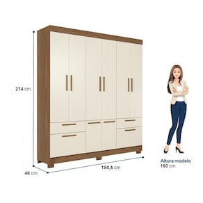 Guarda-Roupa Casal Santos Andirá Curitiba com 8 Portas, 4 Gavetas e 5 Prateleiras – 194,4cm de largura