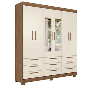 Guarda-Roupa Casal Santos Andirá Colombo com 6 Portas, 9 Gavetas e 4 Prateleiras – 194,4cm de largura - Jatoba/Areia - 1
