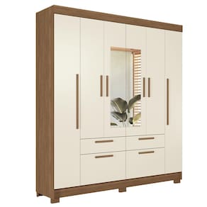Guarda-Roupa Casal Santos Andirá Guarapuava com 6 Portas, 4 Gavetas e 6 Prateleiras - 194,4cm de largura - Jatoba/Areia - 1