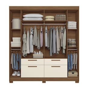 Guarda-Roupa Casal Santos Andirá Guarapuava com 6 Portas, 4 Gavetas e 6 Prateleiras - 194,4cm de largura - Jatoba/Areia - 3