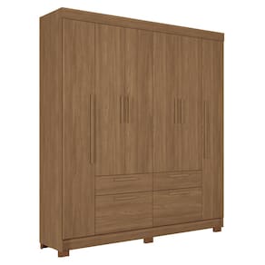 Guarda-Roupa Casal Santos Andirá Guarapuava com 6 Portas, 4 Gavetas e 6 Prateleiras - 194,4cm de largura - Jatoba - 2
