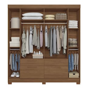 Guarda-Roupa Casal Santos Andirá Guarapuava com 6 Portas, 4 Gavetas e 6 Prateleiras - 194,4cm de largura - Jatoba - 3