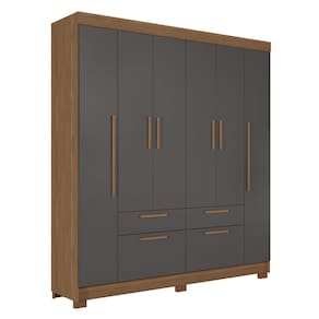 Guarda-Roupa Casal Santos Andirá Guarapuava com 6 Portas, 4 Gavetas e 6 Prateleiras - 194,4cm de largura - Jatoba/Grafite - 2