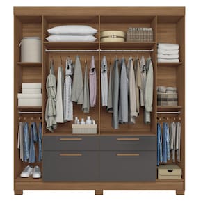 Guarda-Roupa Casal Santos Andirá Guarapuava com 6 Portas, 4 Gavetas e 6 Prateleiras - 194,4cm de largura - Jatoba/Grafite - 3