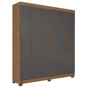 Guarda-Roupa Casal Santos Andirá Toledo com 6 Portas, 2 Gavetas e 5 Prateleiras - 194,4cm de largura - Jatoba/Grafite - 2