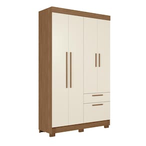 Guarda-Roupa Solteiro Santos Andirá Londrina com 4 Portas, 2 Gavetas e 3 Prateleiras - 130cm de largura - Jatoba/Areia - 1