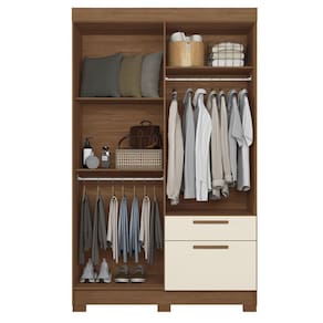 Guarda-Roupa Solteiro Santos Andirá Londrina com 4 Portas, 2 Gavetas e 3 Prateleiras - 130cm de largura - Jatoba/Areia - 2