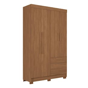 Guarda-Roupa Solteiro Santos Andirá Londrina com 4 Portas, 2 Gavetas e 3 Prateleiras - 130cm de largura - Jatoba - 1