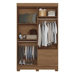 Guarda-Roupa Solteiro Santos Andirá Londrina com 4 Portas, 2 Gavetas e 3 Prateleiras - 130cm de largura - Jatoba - 2