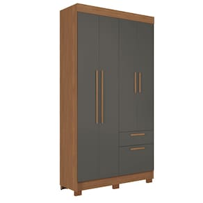 Guarda-Roupa Solteiro Santos Andirá Londrina com 4 Portas, 2 Gavetas e 3 Prateleiras - 130cm de largura - Jatoba/Grafite - 1