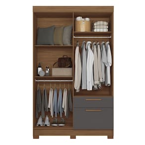 Guarda-Roupa Solteiro Santos Andirá Londrina com 4 Portas, 2 Gavetas e 3 Prateleiras - 130cm de largura - Jatoba/Grafite - 2