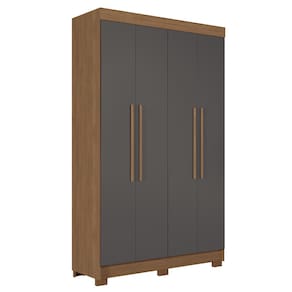 Guarda-Roupa Solteiro Santos Andirá Sarandi com 4 Portas, 2 Gavetas e 4 Prateleiras - 130cm de largura - Jatoba/Grafite - 1