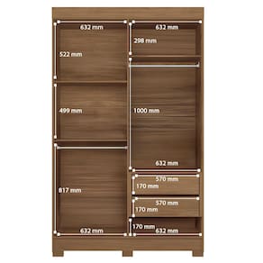 Guarda-Roupa Solteiro Santos Andirá Sarandi com 4 Portas, 2 Gavetas e 4 Prateleiras - 130cm de largura - Jatoba/Grafite - 3
