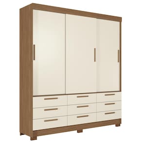 Guarda-Roupa Casal Santos Andirá Morretes com 3 Portas de Correr, 9 Gavetas e 4 Prateleiras - 194,4cm de largura