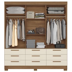 Guarda-Roupa Casal Santos Andirá Morretes com 3 Portas de Correr, 9 Gavetas e 4 Prateleiras - 194,4cm de largura