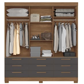 Guarda-Roupa Casal Santos Andirá Morretes com 3 Portas de Correr, 9 Gavetas e 4 Prateleiras - 194,4cm de largura