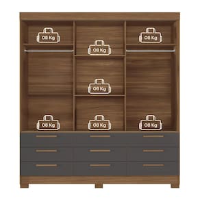 Guarda-Roupa Casal Santos Andirá Morretes com 3 Portas de Correr, 9 Gavetas e 4 Prateleiras - 194,4cm de largura