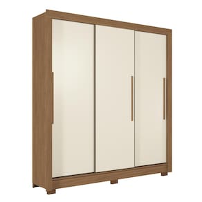 Guarda-Roupa Casal Santos Andirá Maringa com 3 Portas de Correr, 2 Gavetas e 5 Prateleiras - 194,4cm de largura - Jatoba/Areia - 1