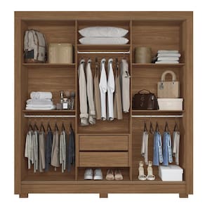 Guarda-Roupa Casal Santos Andirá Maringa com 3 Portas de Correr, 2 Gavetas e 5 Prateleiras - 194,4cm de largura - Jatoba - 2