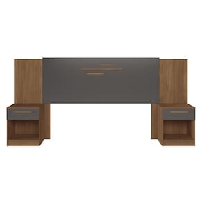 Cabeceira para Cama Box Casal Santos Andirá Loanda com 2 Gavetas – 256cm de largura - Jatoba/Grafite - 1