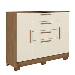 Cômoda Santos Andirá Pinhais com 2 Portas, 4 Gavetas, 1 Prateleira e 1 Cabideiro - 130,2cm de largura - Jatoba/Areia - 1
