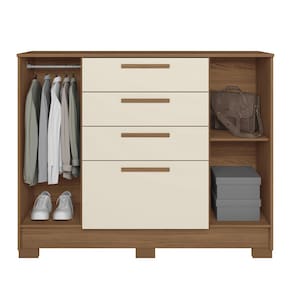 Cômoda Santos Andirá Pinhais com 2 Portas, 4 Gavetas, 1 Prateleira e 1 Cabideiro - 130,2cm de largura - Jatoba/Areia - 2
