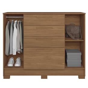 Cômoda Santos Andirá Pinhais com 2 Portas, 4 Gavetas, 1 Prateleira e 1 Cabideiro - 130,2cm de largura - Jatoba - 2