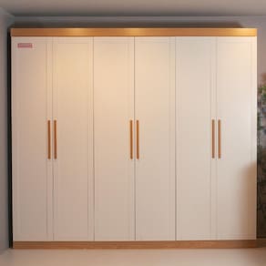 Guarda-Roupa Casal Genialflex Provençal Madri, 6 Portas, 3 Gavetas e 4 Prateleiras 255cm de largura – Cinamomo/Branco - 1