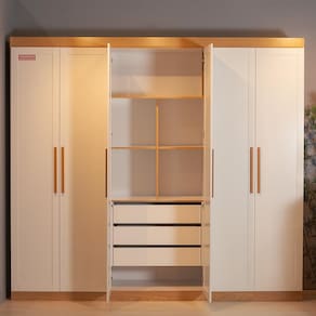 Guarda-Roupa Casal Genialflex Provençal Madri, 6 Portas, 3 Gavetas e 4 Prateleiras 255cm de largura – Cinamomo/Branco - 2