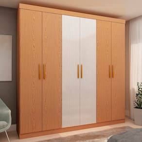 Guarda-Roupa Casal Genialflex Palermo, 6 Portas, 2 Gavetas e 4 Prateleiras 205cm de largura – Cinamomo/White Laca Detalhe Frisado - 1