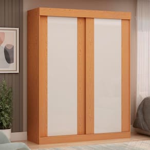 Guarda-Roupa Solteiro Genialflex Toledo com 2 Portas de Correr, 2 Gavetas, 3 Prateleiras e 140cm de largura - Cinamomo/Off White ou Fendi - 1