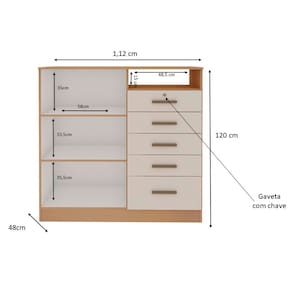 Cômoda Genialflex Guatemala com 2 Portas, 5 Gavetas, 2 Prateleiras, 1 Nicho e 112cm de largura - Freijó/White Laca - 3