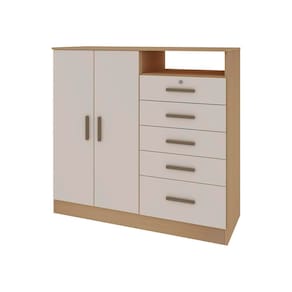 Cômoda Genialflex Guatemala com 2 Portas, 5 Gavetas, 2 Prateleiras, 1 Nicho e 112cm de largura - Freijó/White Laca - 1